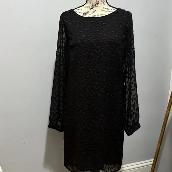 Ann Taylor Black Textured Long Sleeve Dress